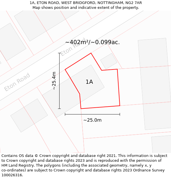 1A, ETON ROAD, WEST BRIDGFORD, NOTTINGHAM, NG2 7AR: Plot and title map