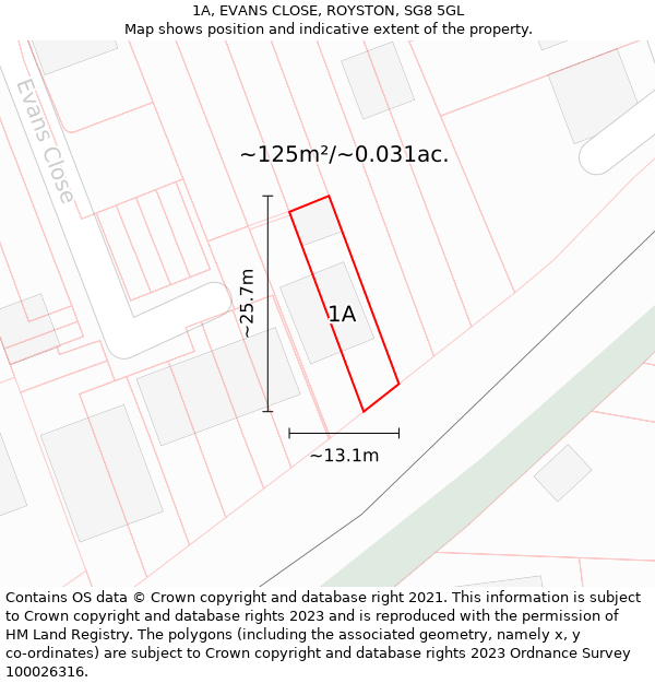 1A, EVANS CLOSE, ROYSTON, SG8 5GL: Plot and title map