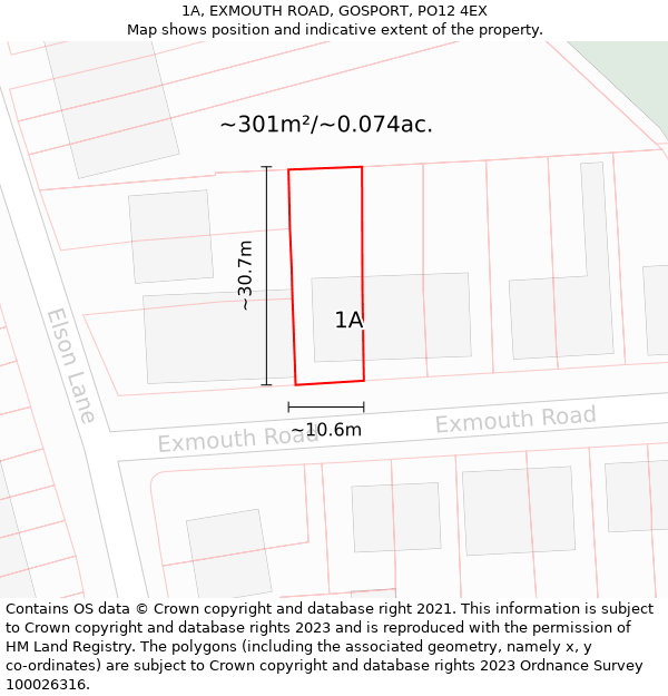 1A, EXMOUTH ROAD, GOSPORT, PO12 4EX: Plot and title map