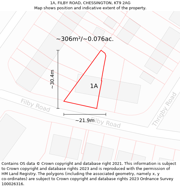 1A, FILBY ROAD, CHESSINGTON, KT9 2AG: Plot and title map