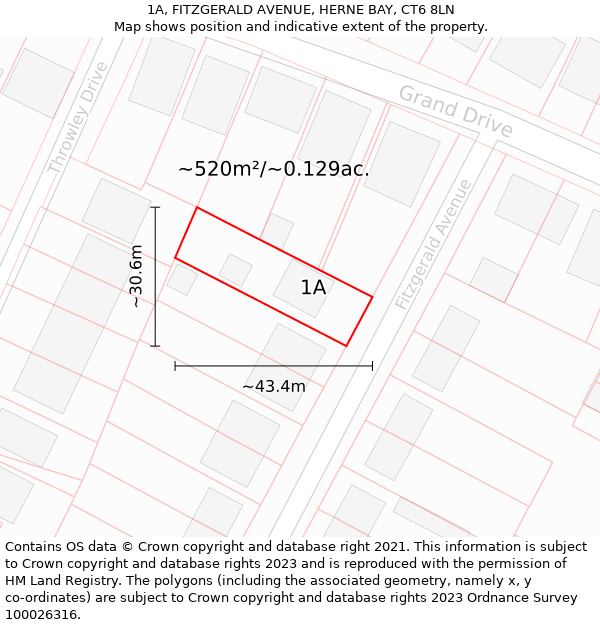 1A, FITZGERALD AVENUE, HERNE BAY, CT6 8LN: Plot and title map