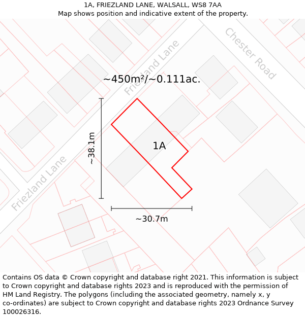 1A, FRIEZLAND LANE, WALSALL, WS8 7AA: Plot and title map