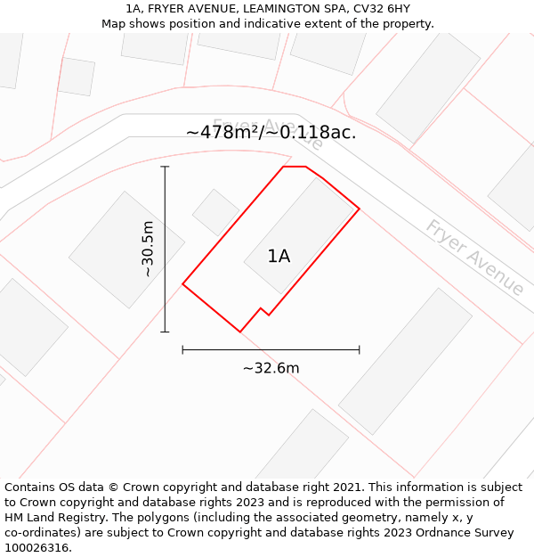 1A, FRYER AVENUE, LEAMINGTON SPA, CV32 6HY: Plot and title map