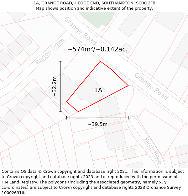 1A, GRANGE ROAD, HEDGE END, SOUTHAMPTON, SO30 2FB: Plot and title map