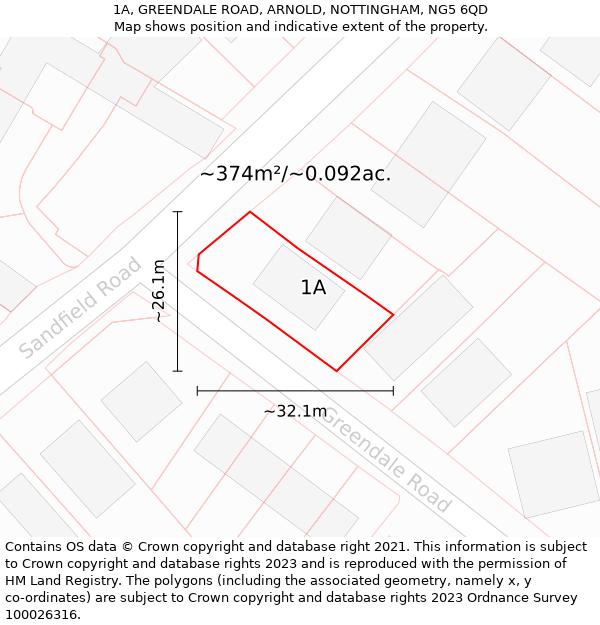 1A, GREENDALE ROAD, ARNOLD, NOTTINGHAM, NG5 6QD: Plot and title map