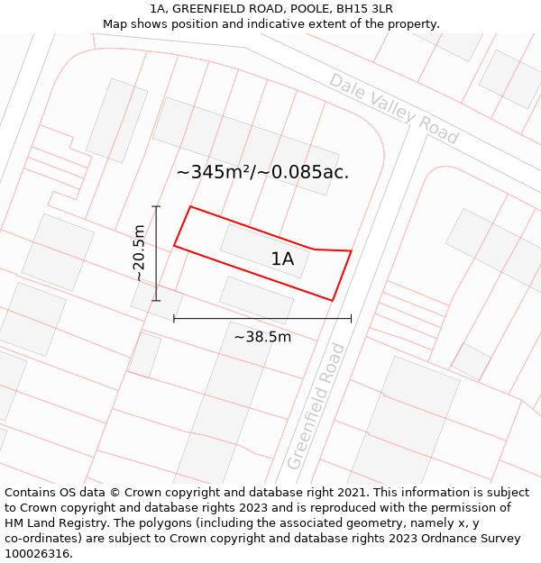 1A, GREENFIELD ROAD, POOLE, BH15 3LR: Plot and title map