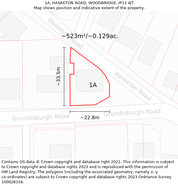 1A, HASKETON ROAD, WOODBRIDGE, IP12 4JT: Plot and title map
