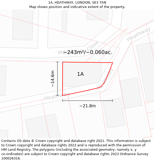 1A, HEATHWAY, LONDON, SE3 7AN: Plot and title map