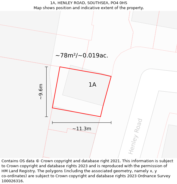 1A, HENLEY ROAD, SOUTHSEA, PO4 0HS: Plot and title map