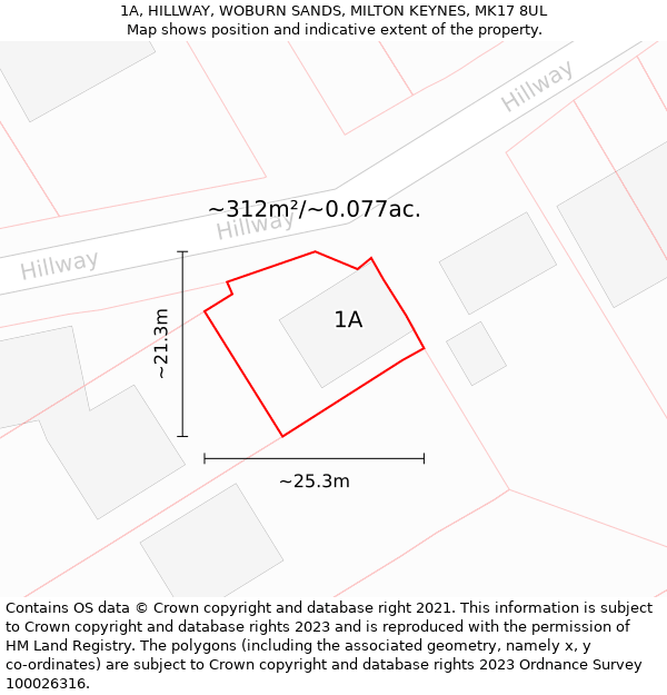 1A, HILLWAY, WOBURN SANDS, MILTON KEYNES, MK17 8UL: Plot and title map