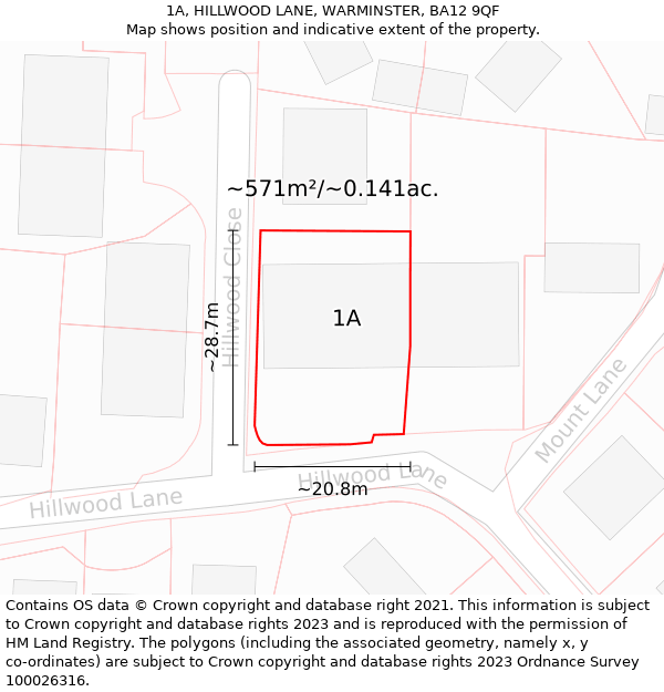 1A, HILLWOOD LANE, WARMINSTER, BA12 9QF: Plot and title map