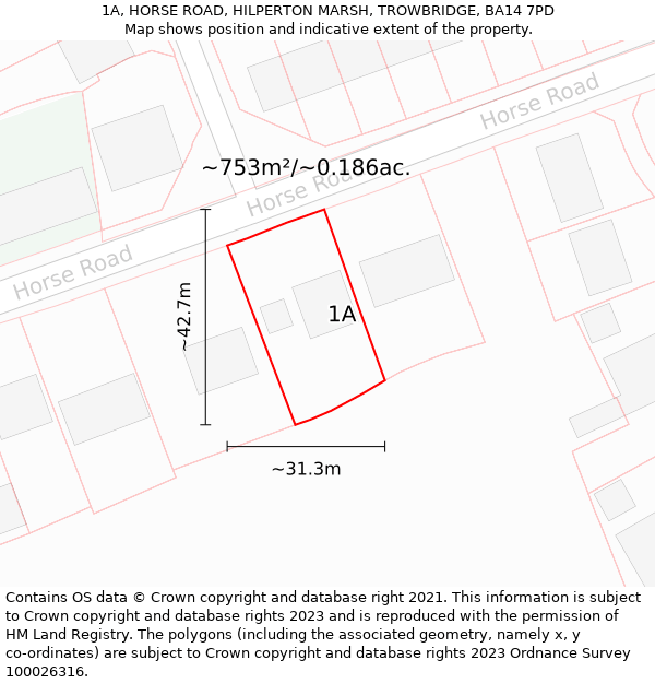 1A, HORSE ROAD, HILPERTON MARSH, TROWBRIDGE, BA14 7PD: Plot and title map