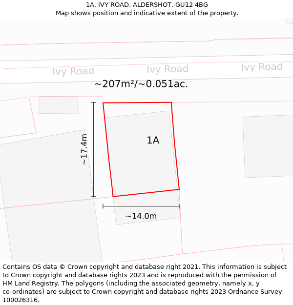 1A, IVY ROAD, ALDERSHOT, GU12 4BG: Plot and title map