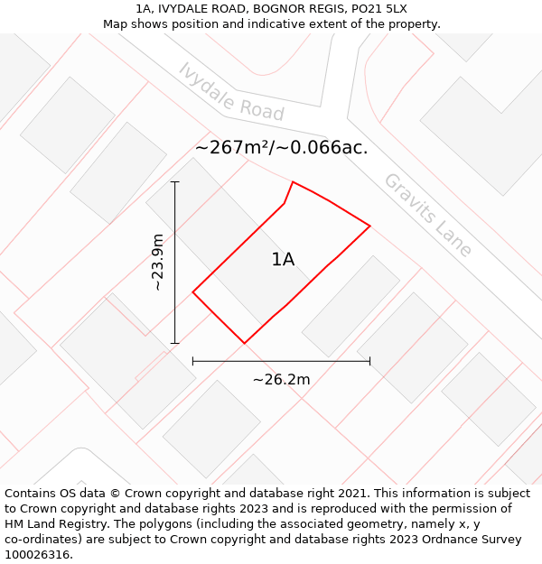 1A, IVYDALE ROAD, BOGNOR REGIS, PO21 5LX: Plot and title map