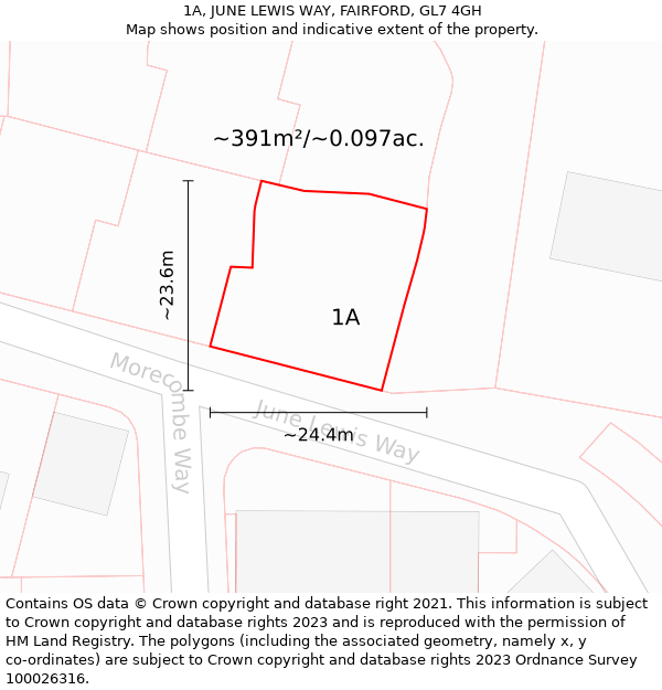 1A, JUNE LEWIS WAY, FAIRFORD, GL7 4GH: Plot and title map