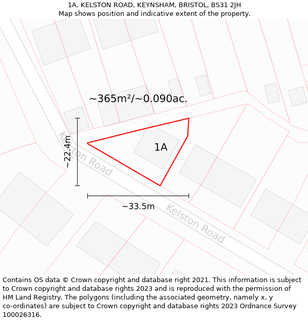 1A, KELSTON ROAD, KEYNSHAM, BRISTOL, BS31 2JH: Plot and title map