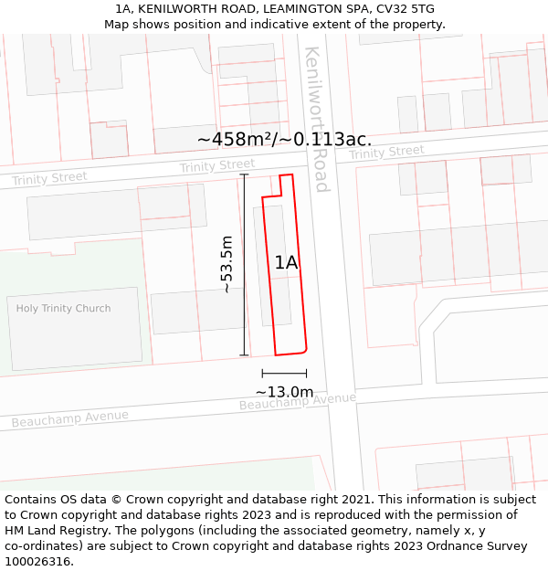 1A, KENILWORTH ROAD, LEAMINGTON SPA, CV32 5TG: Plot and title map