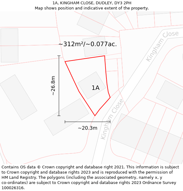 1A, KINGHAM CLOSE, DUDLEY, DY3 2PH: Plot and title map