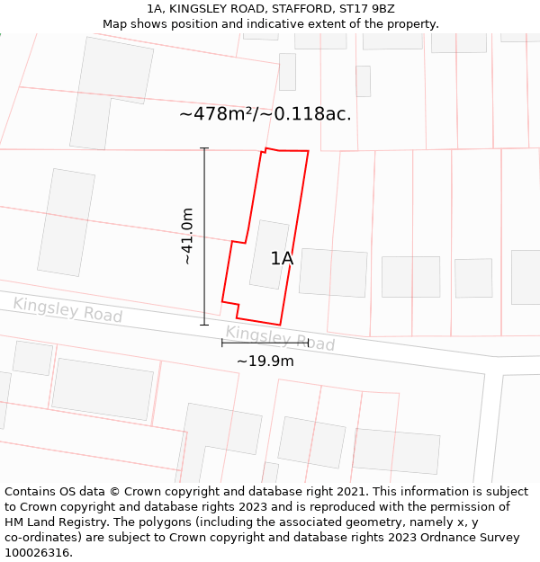 1A, KINGSLEY ROAD, STAFFORD, ST17 9BZ: Plot and title map
