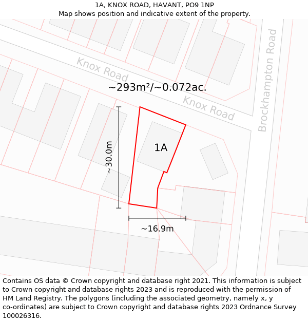 1A, KNOX ROAD, HAVANT, PO9 1NP: Plot and title map