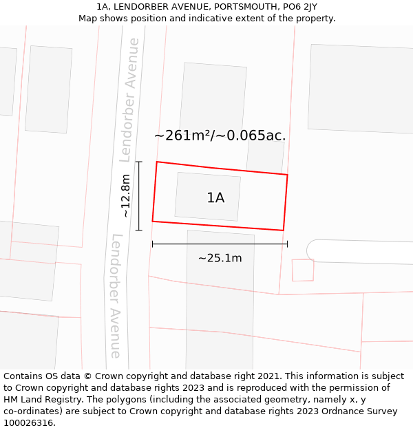 1A, LENDORBER AVENUE, PORTSMOUTH, PO6 2JY: Plot and title map