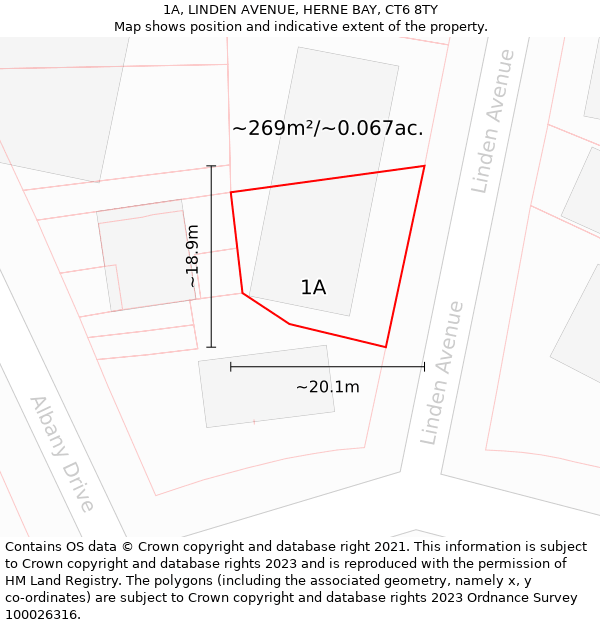 1A, LINDEN AVENUE, HERNE BAY, CT6 8TY: Plot and title map