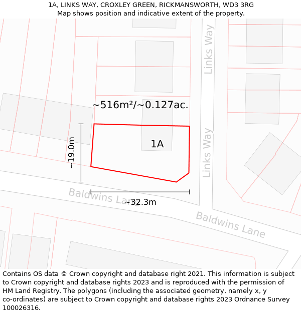 1A, LINKS WAY, CROXLEY GREEN, RICKMANSWORTH, WD3 3RG: Plot and title map