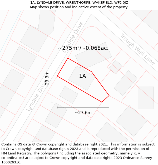 1A, LYNDALE DRIVE, WRENTHORPE, WAKEFIELD, WF2 0JZ: Plot and title map