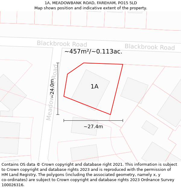 1A, MEADOWBANK ROAD, FAREHAM, PO15 5LD: Plot and title map