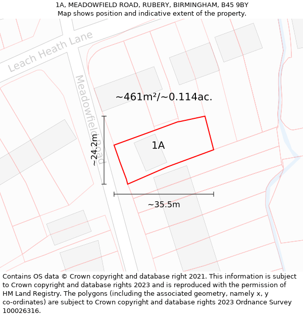 1A, MEADOWFIELD ROAD, RUBERY, BIRMINGHAM, B45 9BY: Plot and title map