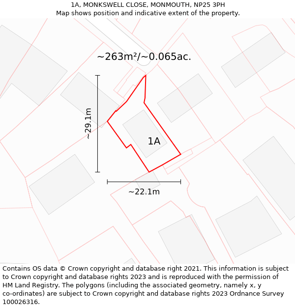 1A, MONKSWELL CLOSE, MONMOUTH, NP25 3PH: Plot and title map