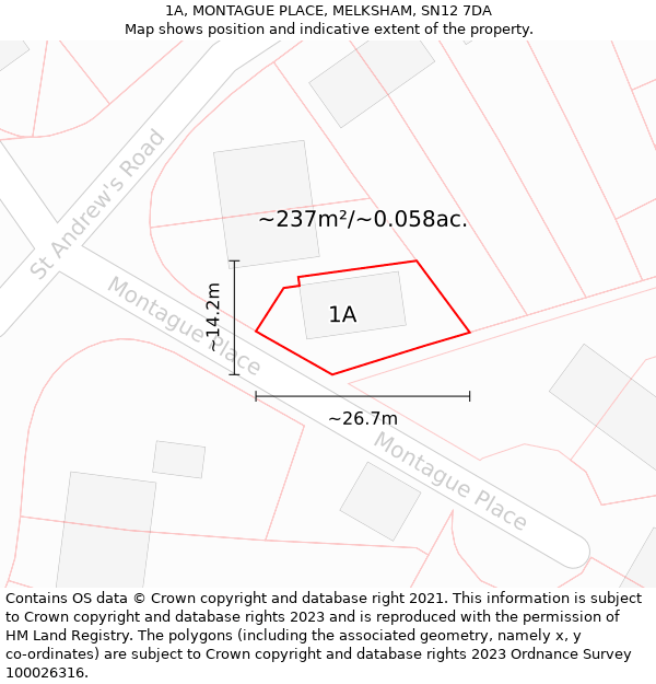 1A, MONTAGUE PLACE, MELKSHAM, SN12 7DA: Plot and title map