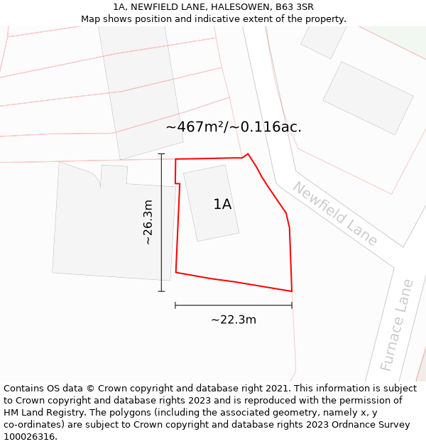 1A, NEWFIELD LANE, HALESOWEN, B63 3SR: Plot and title map
