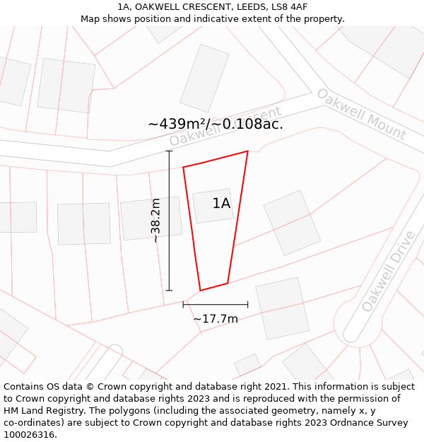 1A, OAKWELL CRESCENT, LEEDS, LS8 4AF: Plot and title map