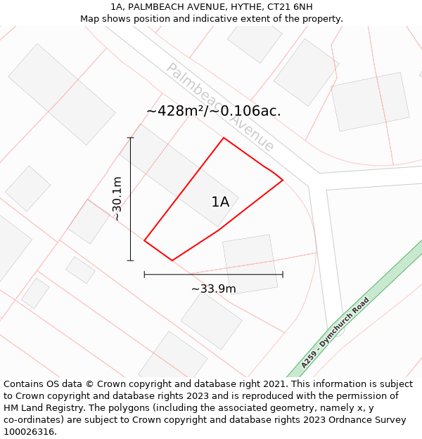 1A, PALMBEACH AVENUE, HYTHE, CT21 6NH: Plot and title map