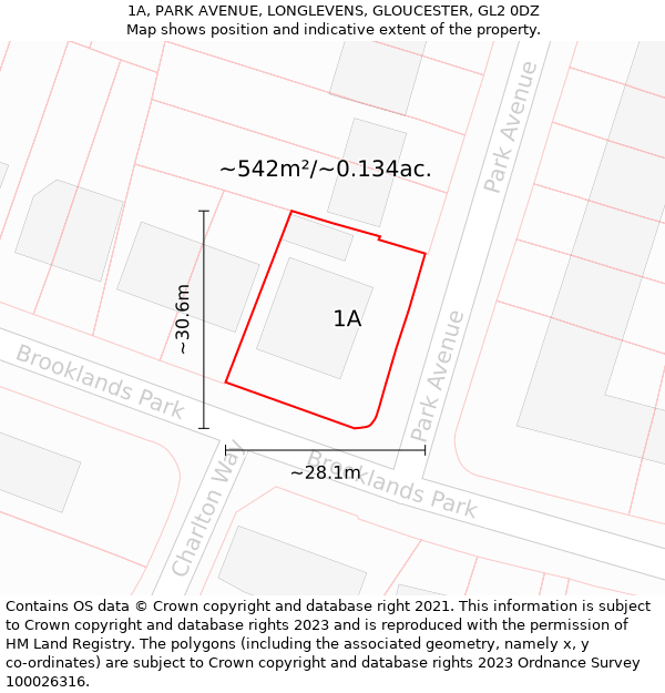 1A, PARK AVENUE, LONGLEVENS, GLOUCESTER, GL2 0DZ: Plot and title map