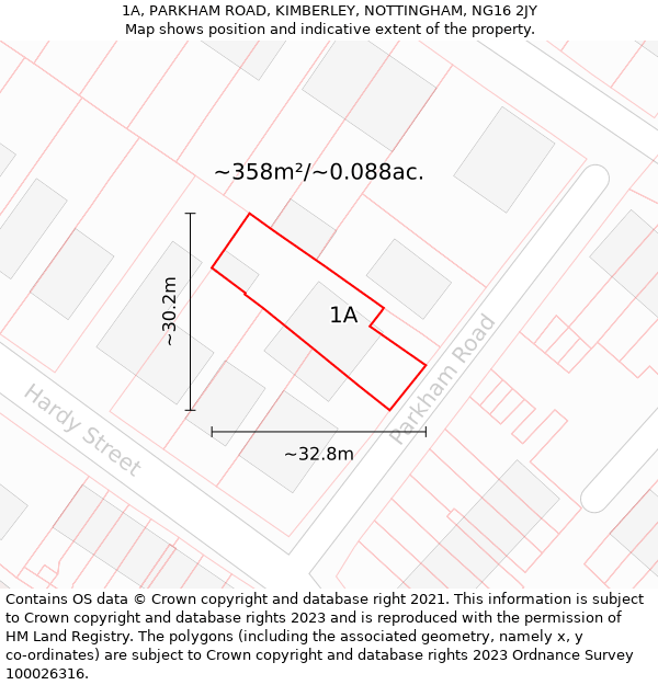 1A, PARKHAM ROAD, KIMBERLEY, NOTTINGHAM, NG16 2JY: Plot and title map