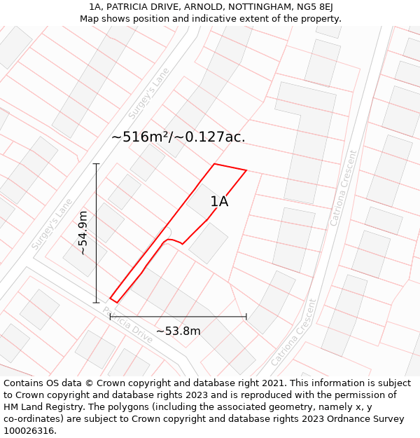 1A, PATRICIA DRIVE, ARNOLD, NOTTINGHAM, NG5 8EJ: Plot and title map