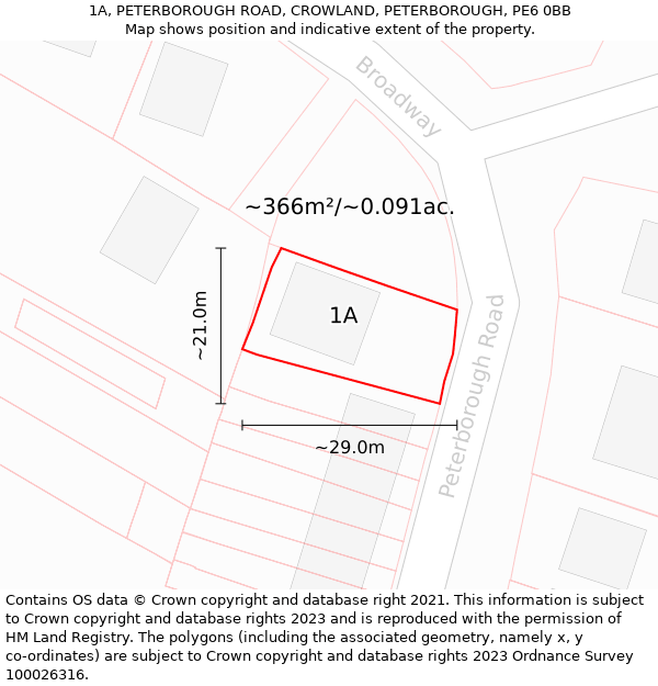 1A, PETERBOROUGH ROAD, CROWLAND, PETERBOROUGH, PE6 0BB: Plot and title map