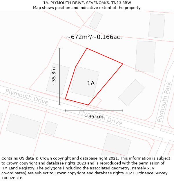 1A, PLYMOUTH DRIVE, SEVENOAKS, TN13 3RW: Plot and title map