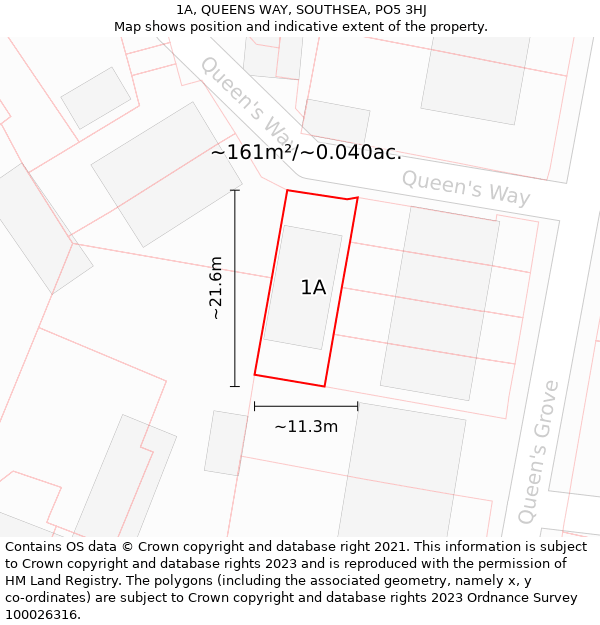 1A, QUEENS WAY, SOUTHSEA, PO5 3HJ: Plot and title map