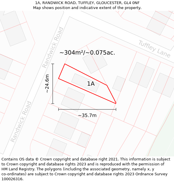 1A, RANDWICK ROAD, TUFFLEY, GLOUCESTER, GL4 0NF: Plot and title map