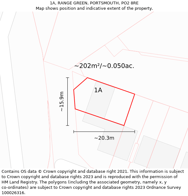 1A, RANGE GREEN, PORTSMOUTH, PO2 8RE: Plot and title map