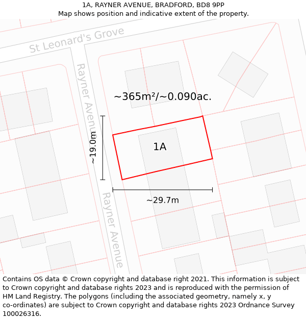 1A, RAYNER AVENUE, BRADFORD, BD8 9PP: Plot and title map