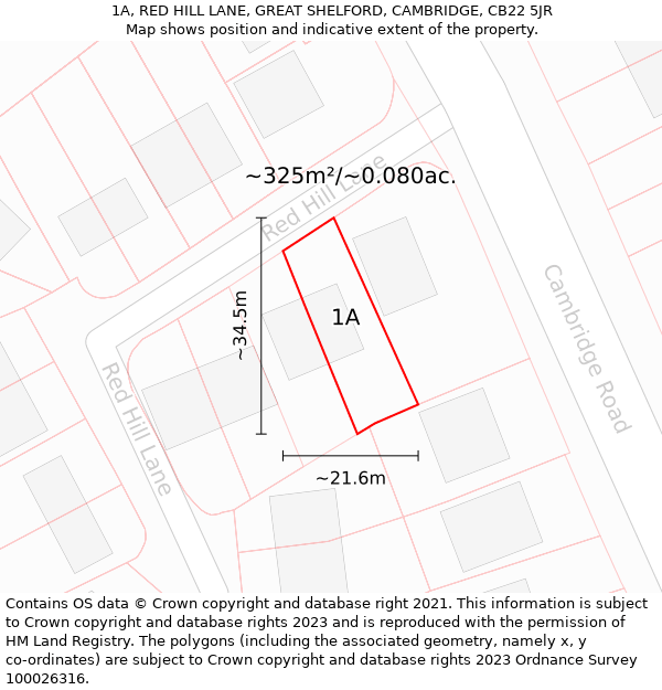 1A, RED HILL LANE, GREAT SHELFORD, CAMBRIDGE, CB22 5JR: Plot and title map