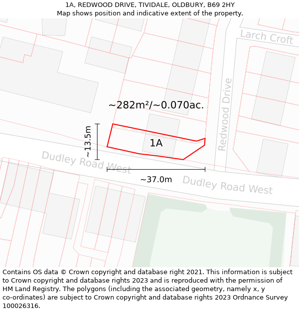 1A, REDWOOD DRIVE, TIVIDALE, OLDBURY, B69 2HY: Plot and title map