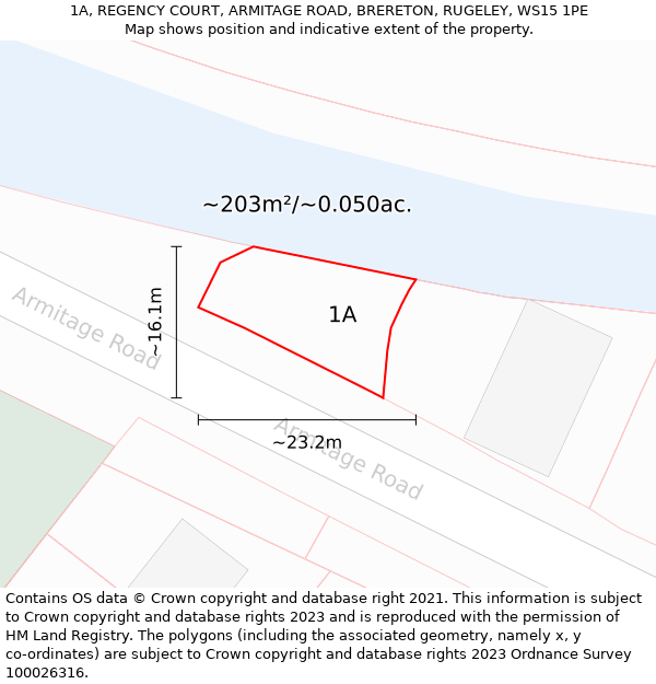 1A, REGENCY COURT, ARMITAGE ROAD, BRERETON, RUGELEY, WS15 1PE: Plot and title map