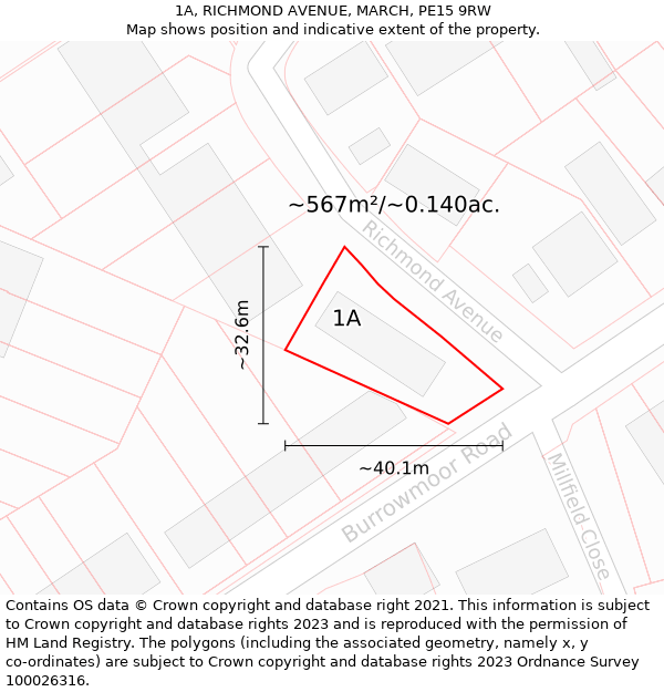 1A, RICHMOND AVENUE, MARCH, PE15 9RW: Plot and title map