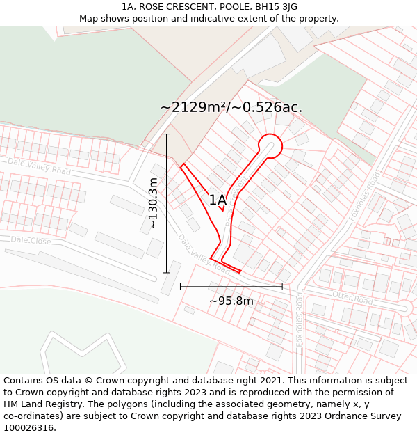 1A, ROSE CRESCENT, POOLE, BH15 3JG: Plot and title map