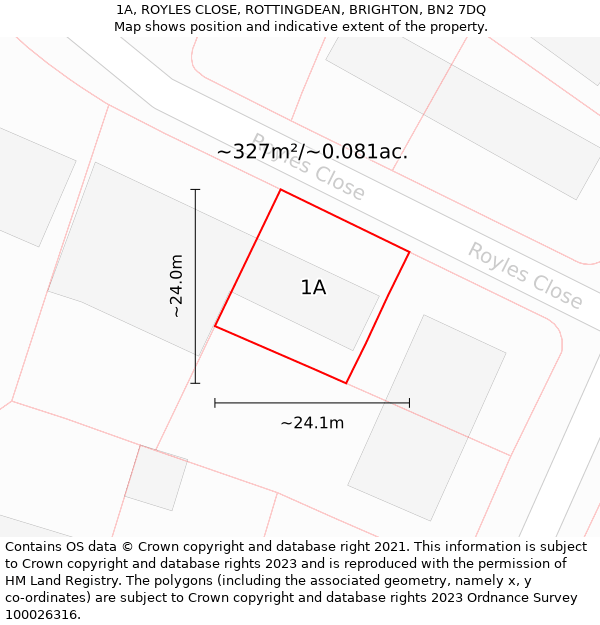 1A, ROYLES CLOSE, ROTTINGDEAN, BRIGHTON, BN2 7DQ: Plot and title map